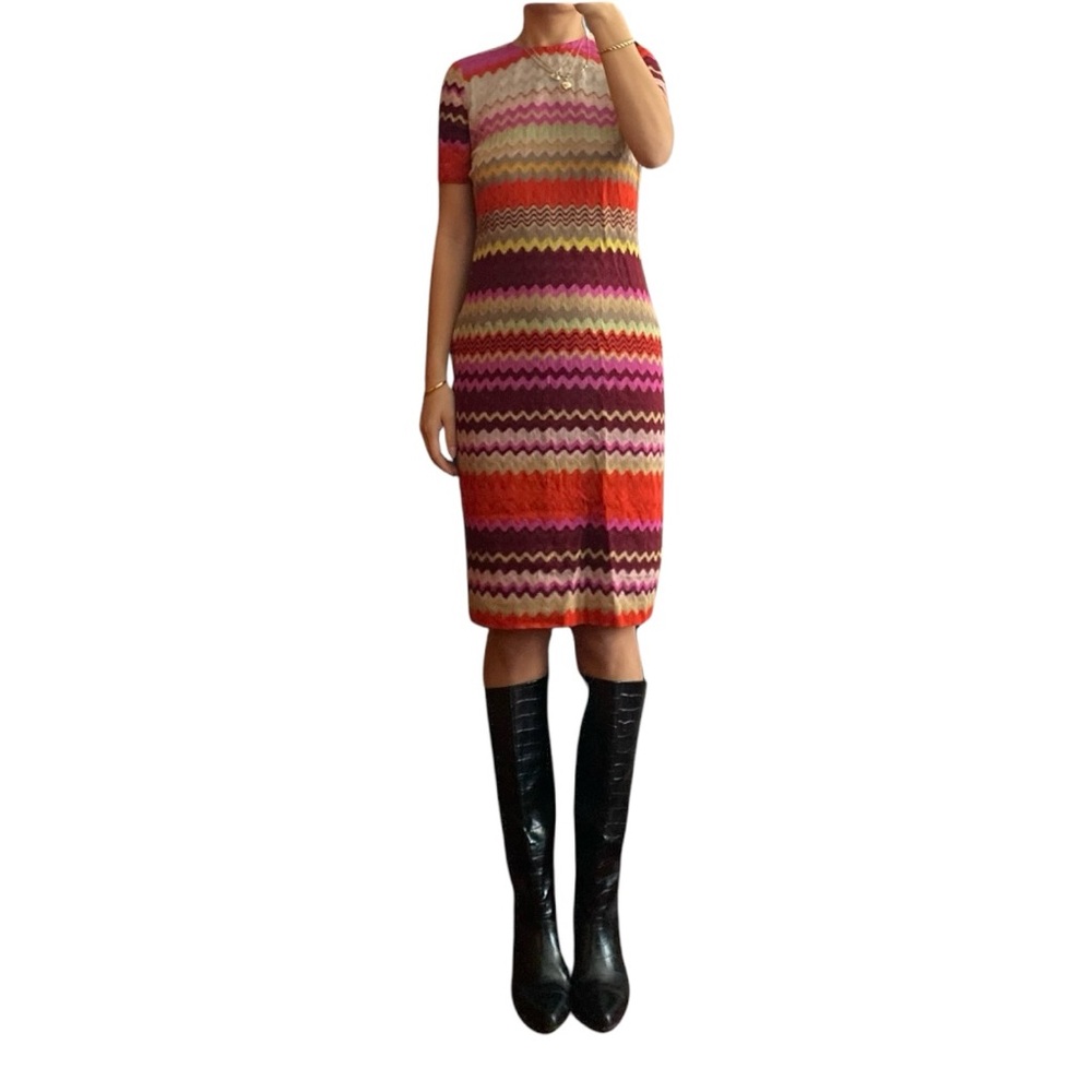 Missoni Vintage 2000s Wool Blend Knit Zig Zag Print Dress Size IT 40/US 8